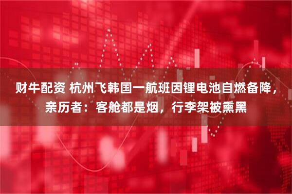 财牛配资 杭州飞韩国一航班因锂电池自燃备降，亲历者：客舱都是烟，行李架被熏黑